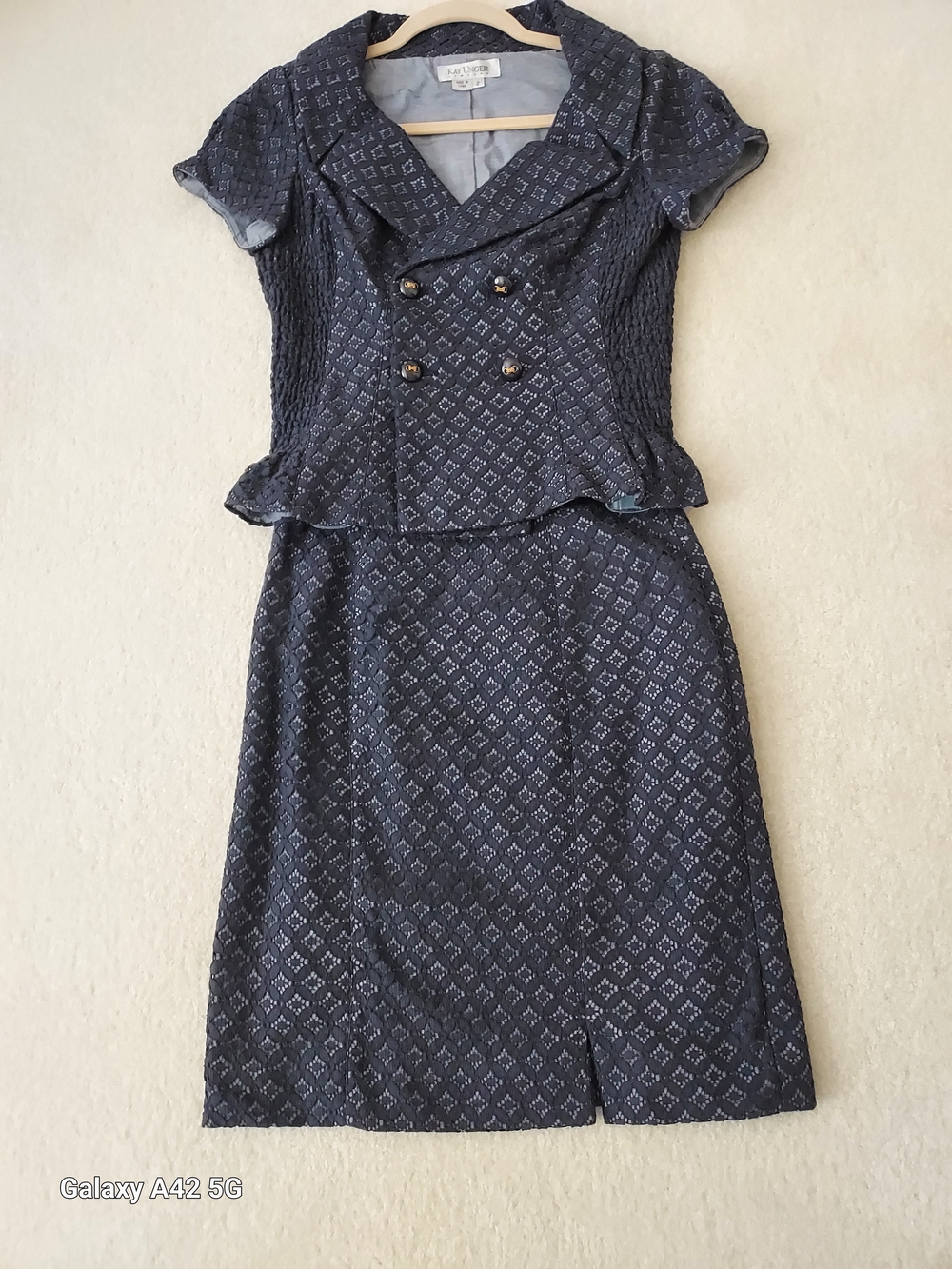 Kay Unger Navy and White Patterned Skirt Set